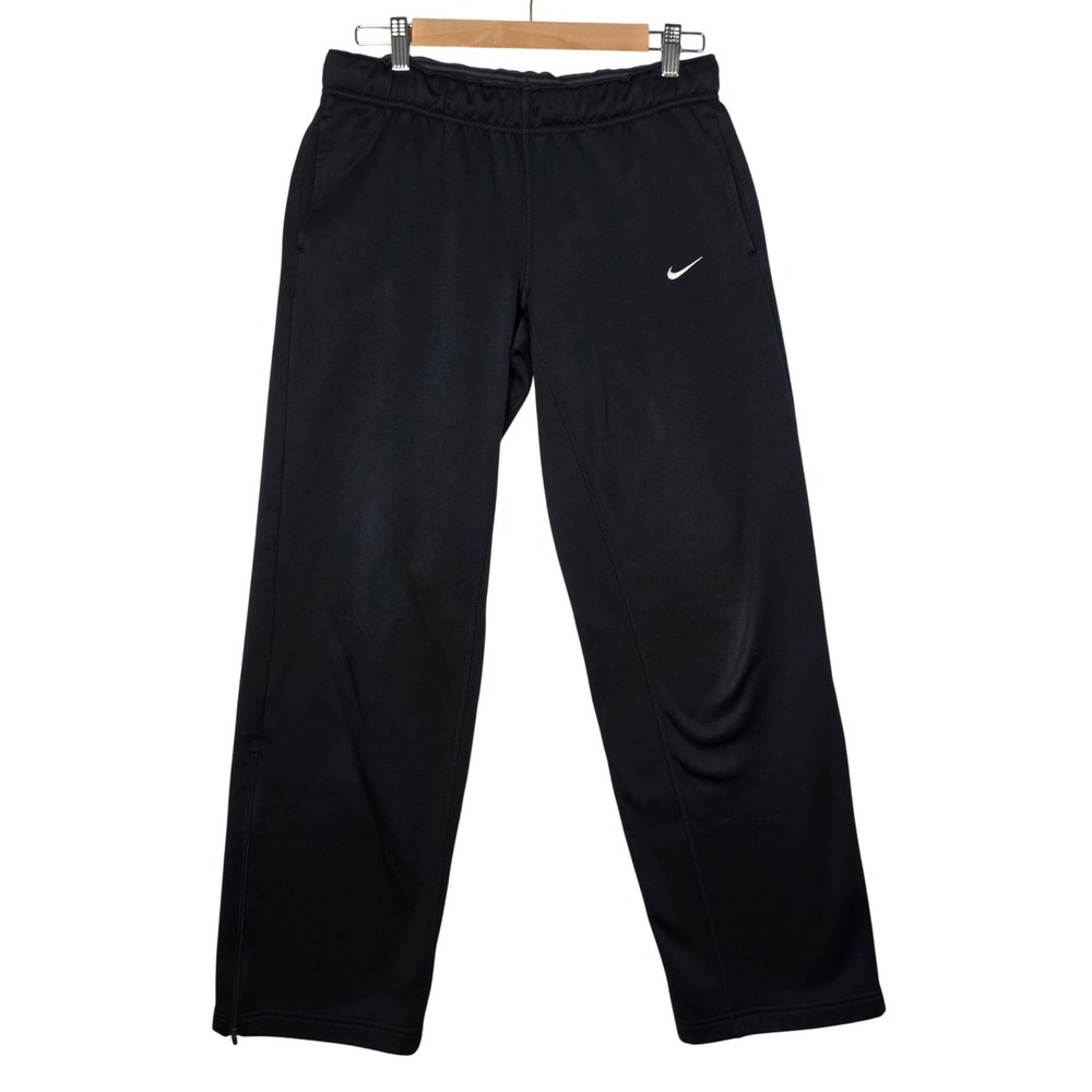 Nike Mens Medium Black Therma Fit Straight Leg Athletic Track Pants Zip Hem